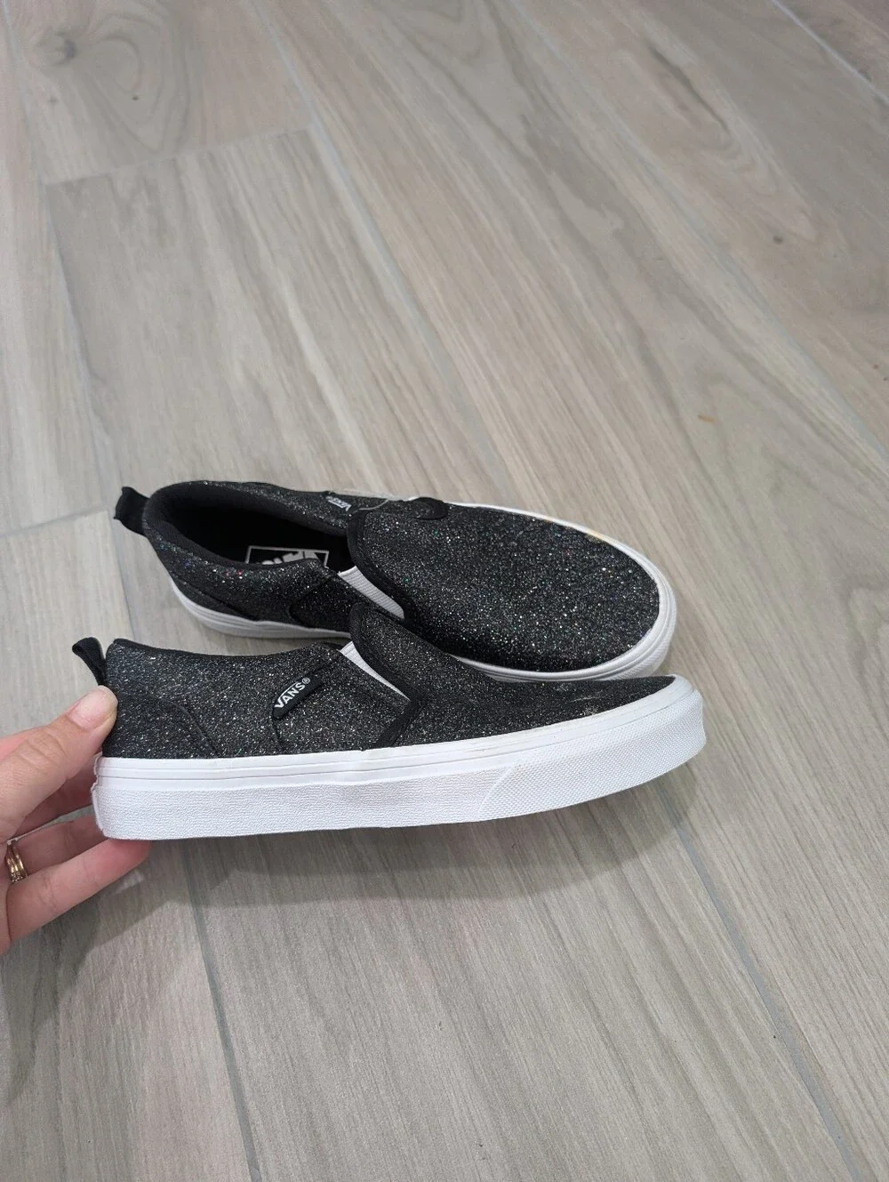 Vans Off The Wall Black Sparkle Shoes Size 3